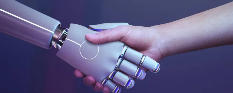 robot and man shaking hands