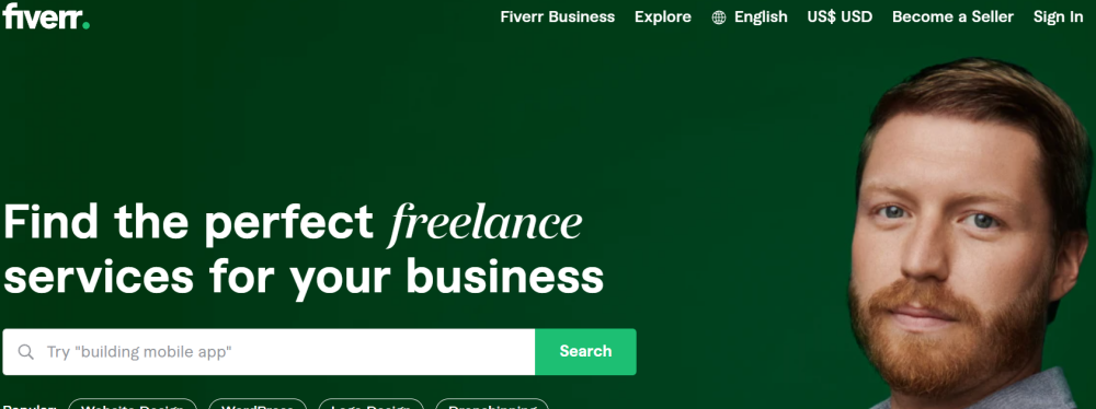 Fiverr image with logo and face