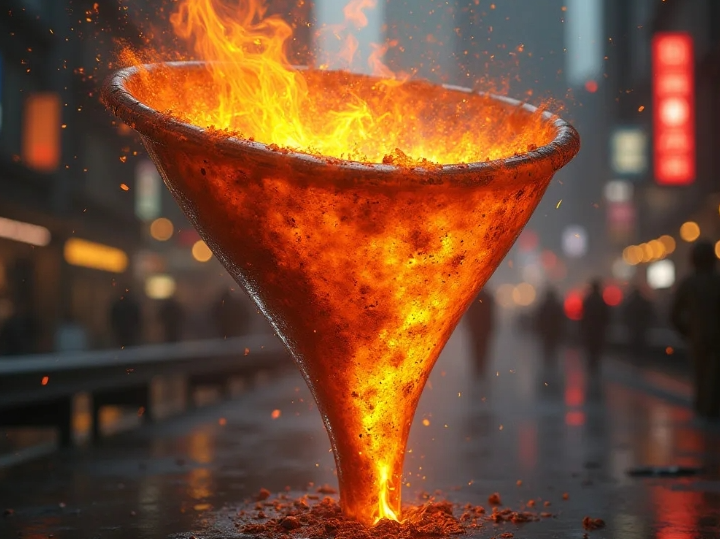 A flaming funnel