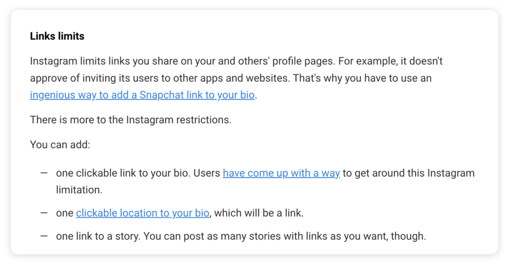 Instagram link limit