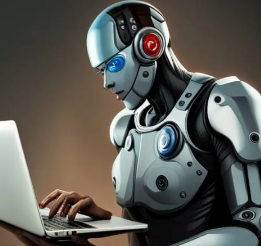 Cyborg on laptop